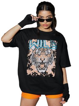 LEOTUDE - Women Wild Black Oversized T-Shirt