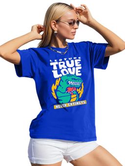 LEOTUDE - Women Dinosaur Blue Oversized T-Shirt