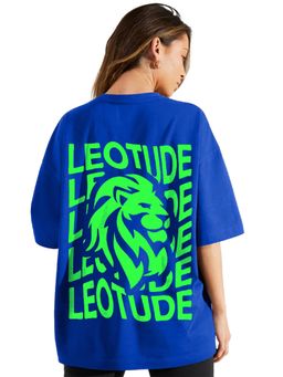 LEOTUDE - Women Typography Blue Oversized T-Shirt