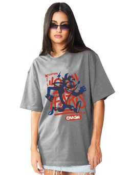 LEOTUDE - Women Crash Grey Oversized T-Shirt