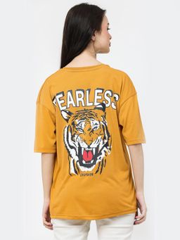 LEOTUDE - Women Fearless Mustard Oversized T-Shirt