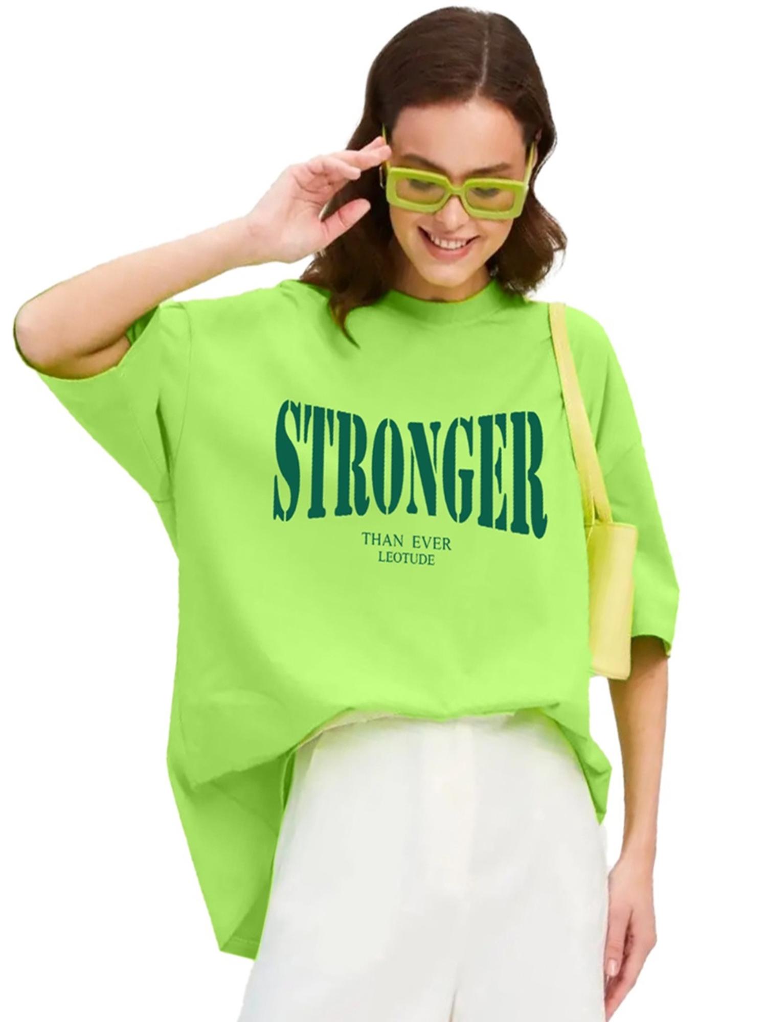 leotude Women Stronger Neon Green Oversized T-Shirt-picture-33
