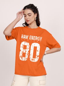 LEOTUDE - Women Orange Raw Energy Oversized T-Shirt