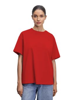 LEOTUDE - Women Solid Red Oversized T-Shirt