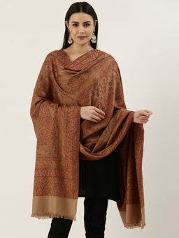 Pashmoda - Women Beige Woven Design Jamawar Shawl