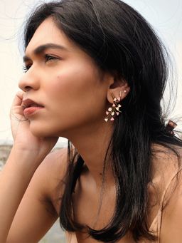 Dhwani Bansal - Subtle Reka Studs In 22K Gold Plated Brass With Light Pink And White Enamel