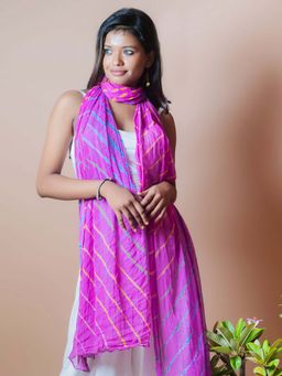 The India Craft House - Vibrant Leheriya Georgette Stole - Warm Pink