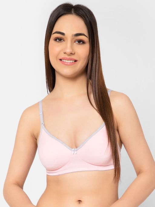 Clovia Lightly Padded Non-Wired Full Cup Multiway T-Shirt Bra In Baby Pink - Cotton Rich