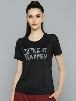 Alcis - Women Black White Typography Printed Slim Fit T-shirt