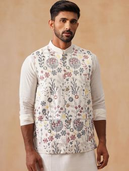 Jompers - Floral Embroidered Silk Blend Nehru Jacket