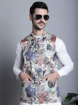 Jompers - Men Printed With Zari Work Nehru Jacket