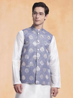 Jompers - Men Blue Printed Nehru Jacket