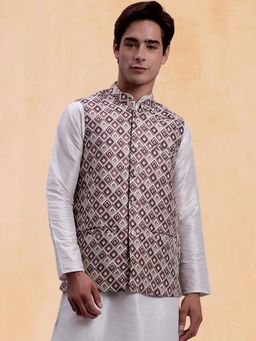 Jompers - Men Purple Woven Design Nehru Jacket