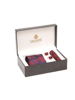 CAZZANO - Men Grey Paisley Tie and Pocket Square with Cufflings