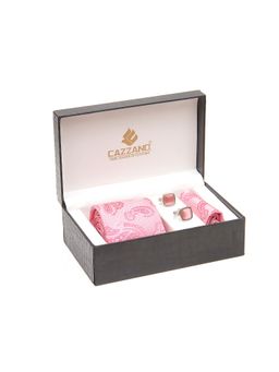 CAZZANO - Men Pink Paisley Tie and Pocket Square with Cufflings