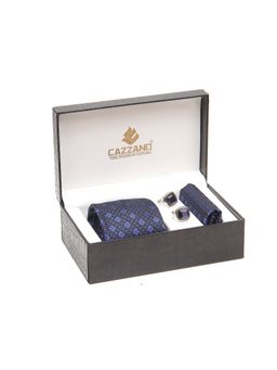 CAZZANO - Men Navy Blue Textured Tie and Pocket Square with Cufflings