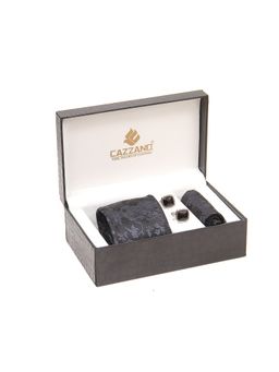 CAZZANO - Men Black Floral Tie and Pocket Square with Cufflings