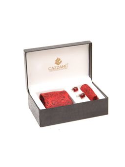 CAZZANO - Men Red Paisley Tie and Pocket Square with Cufflings