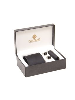 CAZZANO - Men Black Solid/Plain Tie and Pocket Square with Cufflings