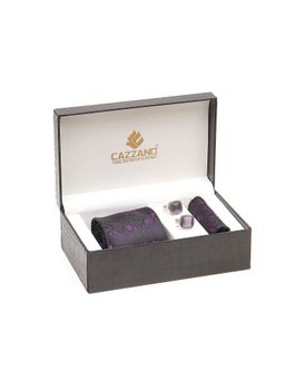 CAZZANO - Men Black Paisley Tie and Pocket Square with Cufflings