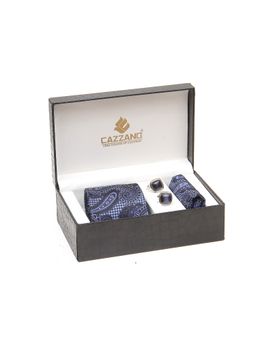 CAZZANO - Men Black Paisley Tie and Pocket Square with Cufflings