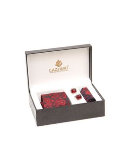 CAZZANO - Men Red Paisley Tie and Pocket Square with Cufflings