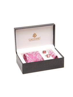 CAZZANO - Men Pink Paisley Tie and Pocket Square with Cufflings