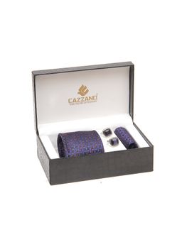 CAZZANO - Men Navy Blue Textured Tie and Pocket Square with Cufflings