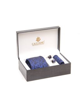 CAZZANO - Men Blue Floral Tie and Pocket Square with Cufflings