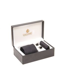 CAZZANO - Men Black Solid/Plain Tie and Pocket Square with Cufflings