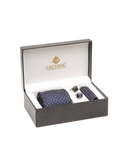 CAZZANO - Men Navy Blue Textured Tie and Pocket Square with Cufflings