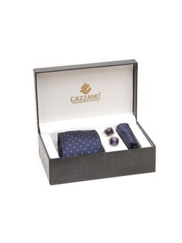 CAZZANO - Men Navy Blue Textured Tie and Pocket Square with Cufflings
