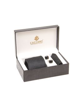 CAZZANO - Men Black Polka Dots Tie and Pocket Square with Cufflings