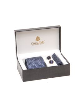 CAZZANO - Men Navy Blue Textured Tie and Pocket Square with Cufflings