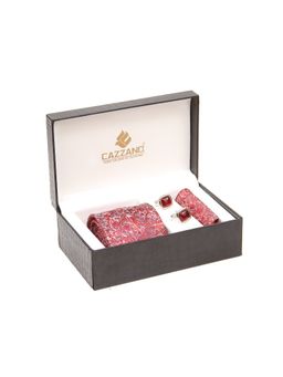 CAZZANO - Men Red Paisley Tie and Pocket Square with Cufflings