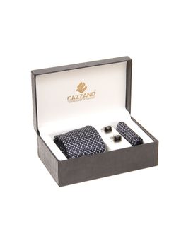 CAZZANO - Men Black Floral Tie and Pocket Square with Cufflings