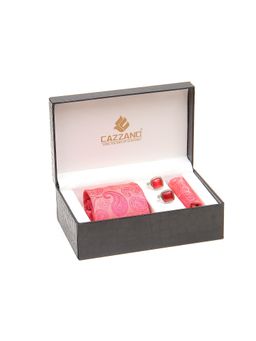 CAZZANO - Men Pink Paisley Tie and Pocket Square with Cufflings
