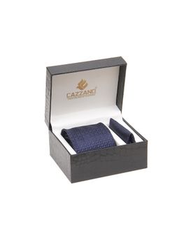 CAZZANO - Men Navy Blue Textured Tie and Pocket Square