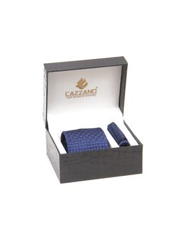 CAZZANO - Men Navy Blue Textured Tie and Pocket Square