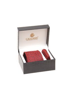 CAZZANO - Men Red Textured Tie and Pocket Square