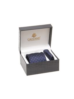 CAZZANO - Men Navy Blue Checks Tie and Pocket Square