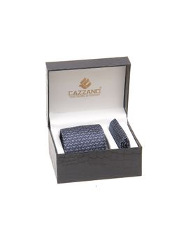 CAZZANO - Men Navy Blue Textured Tie and Pocket Square