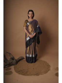 Huts and Looms - Gold Handloom Tissue Saree with Black border