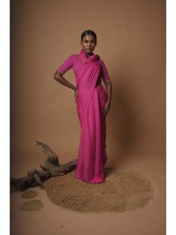 Huts and Looms - Hot Pink Handloom Mul Modal Saree