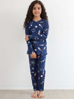 ANTHRILO - Blue Printed Comfortable Fit T-Shirt and Pyajama (Set of 2)