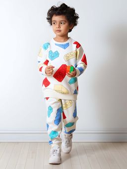 ANTHRILO - Block Builder Fleece Sweatshirt Jogger Set - Off White