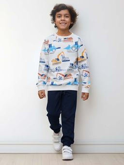 ANTHRILO - Digger Print Boys Fleece Sweatshirt Navy Jogger Set - Off White/Navy