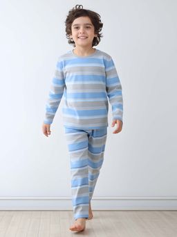 ANTHRILO - Grey Sky-blue Striped Boys Pyjama Set - Multi