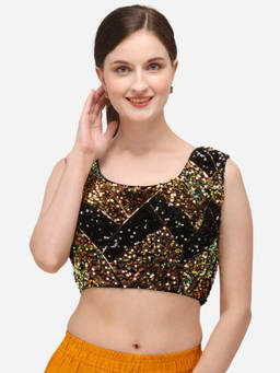 Amrutam Fab - Womens Embroidered & Sequence Work Black Velvet Stiched Blouse With Round Neck