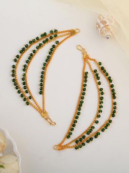 Estele - Gold Plated Ear Chains, Gehena Traditional Green Bead Champaswaralu